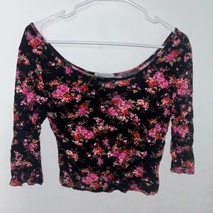 Charlotte Russe Floral Semi Long Sleeve Crop Top